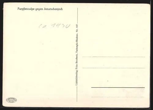 AK Brand, Parpfienzalpe, Ortspartie im Winter gegen Armatschonjoch
