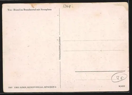 Künstler-AK Brand im Brandner Tal, Flusspartie mit Ortsansicht u. Scesaplana