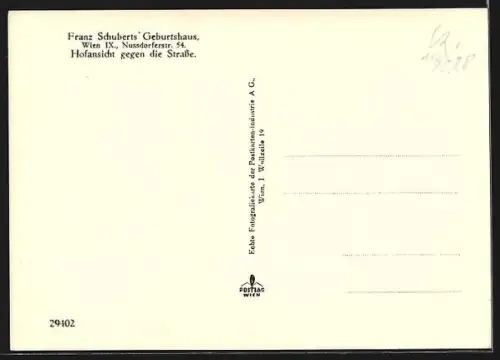 AK Wien, Franz Schuberts Geburtshaus, Nussdorferstrasse 54, Hofansicht
