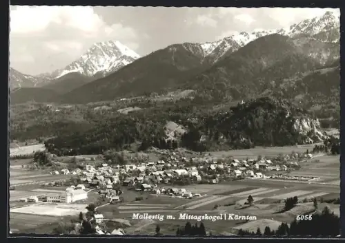 AK Mallestig /Kärnten, Gesamtansicht mit Mittagskogel aus der Vogelschau