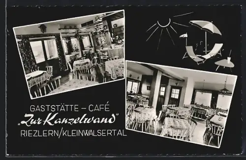 AK Riezlern /Kleinwalsertal, Gaststätte-Cafe Zur Kanzelwand K. Fritz, Innenansichten, Sonnenliegen