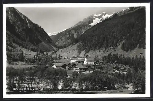 AK Ginzling im Zillertal, Ortsansicht mit Bergpanorama