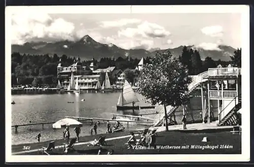 AK Velden am Wörthersee, Ortspartie am See mit Mittagskogel