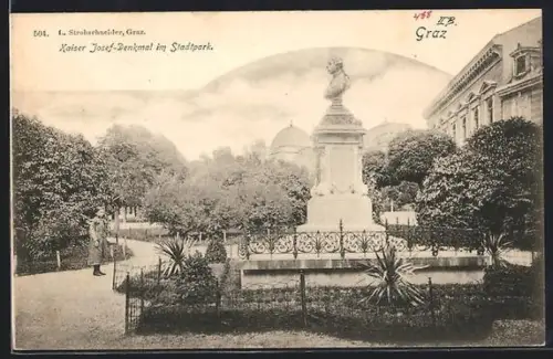 AK Graz, Kaiser Josef-Denkmal im Stadtpark