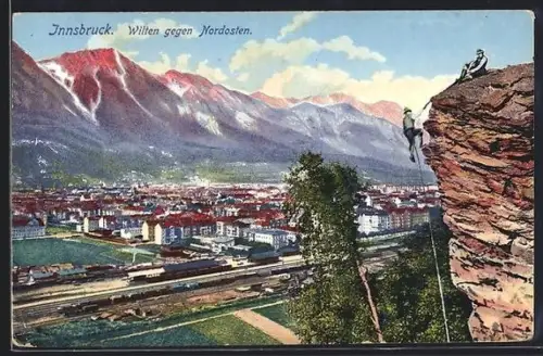 AK Innsbruck, Wilten, Totalansicht gegen Nordosten, mit Bahngelände u. Kletterern