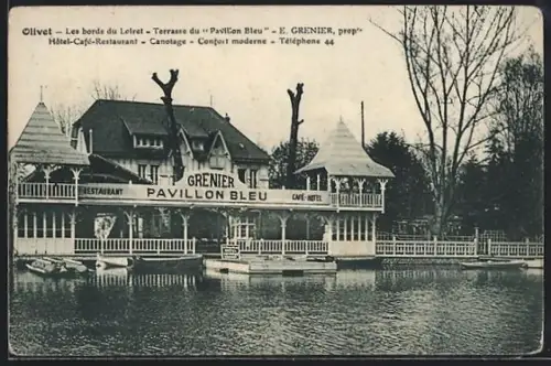 AK Olivet, Les bords du Loiret, Terrasse du Pavillon Bleu