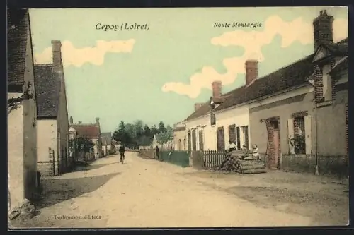 AK Cepoy /Loiret, Route Montargis avec maisons et cycliste