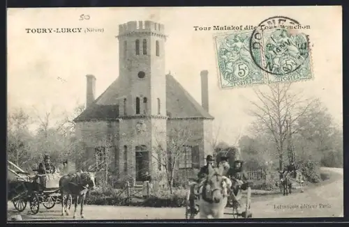 AK Toury-Lurcy /Nièvre, Tour Malakof dite Tour Tanchon avec chevaux et calèche