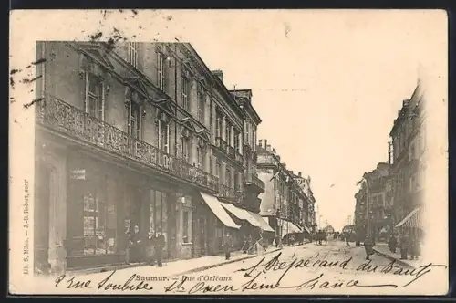 AK Saumur, Rue d`Orléans animée avec boutiques et passants