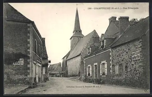 AK Champteussé /M-et-L, Rue Principale avec église et maisons en pierre