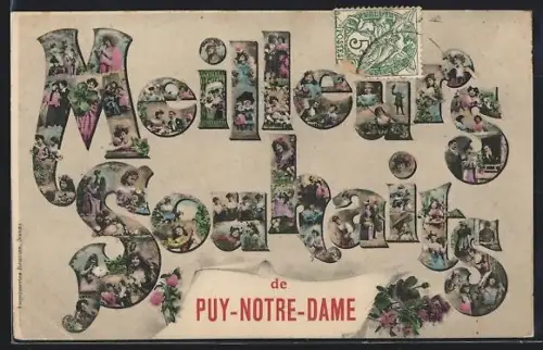 AK Puy-Notre-Dame, Meilleurs Souhaits avec illustrations et fleurs