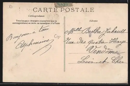 AK La Possonnière, Un bonjour fleuri avec hirondelles