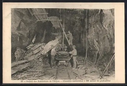 AK Anjou, Société des Ardoisières, Chambre souterraine à 300 mètres de profondeur