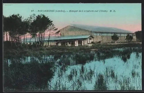 AK Biscarrosse /Landes, Hangar de l`aviation sur l`étang