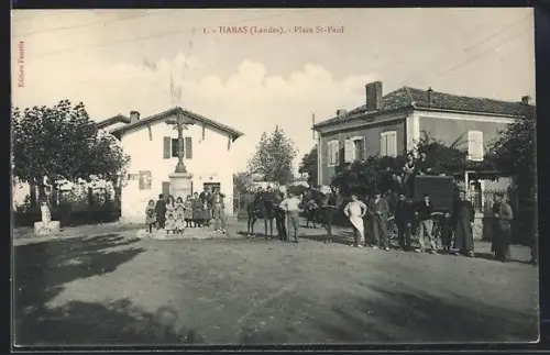 AK Habas /Landes, Place St-Paul avec habitants et calèche