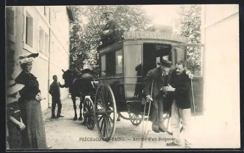 AK Préchacq-les-Bains, Arrivée d`un Baigneur en calèche à l`entrée d`un établissement thermal