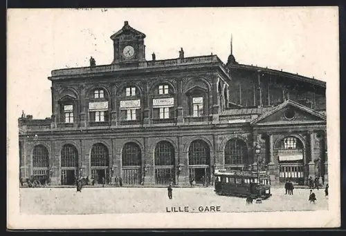 AK Lille, La Gare, Bahnhof und Strassenbahn