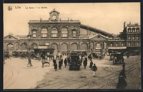 AK Lille, Bahnhof, Das Buffet, Strassenbahn