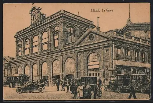 AK Lille, La Gare, Bahnhof