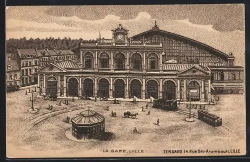 AK Lille, La Gare, Bahnhof und Strassenbahn