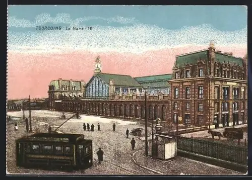 AK Tourcoing, La Gare, Bahnhof, Strassenbahn