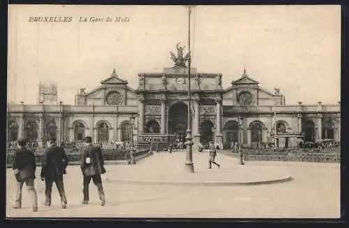 AK Brüssel / Bruxelles, La Gare du Midi, Bahnhof, Strassenbahn