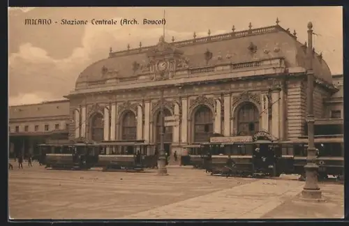 AK Milano, Stazione Centrale, Bahnhof, Strassenbahn