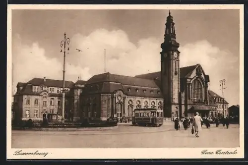 AK Luxembourg, Gare Centrale, Bahnhof, Strassenbahn