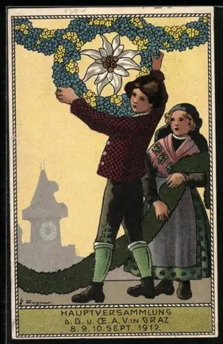 Künstler-AK Graz, Hauptversammlung d. D. u. Oe. A. V. 1912, Kinder in Trachten