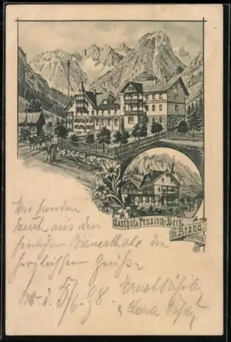 AK Brand /Vorarlberg, Gasthof und Pension Beck mit Garten