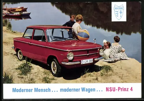 AK NSU-Prinz 4 geparkt am Seeufer, Auto-Reklame