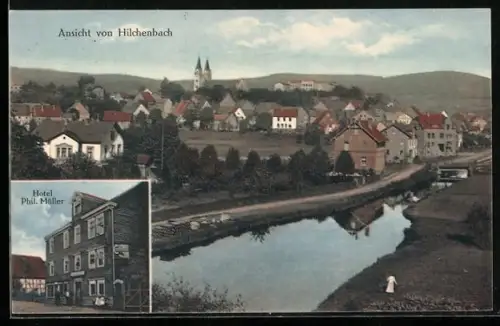 AK Hilchenbach, Hotel von Phil. Müller, Teilansicht