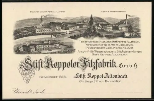 Lithographie Stift Keppel-Allenbach /Siegen, Fabriken im Ort und in Hombrunnerhof