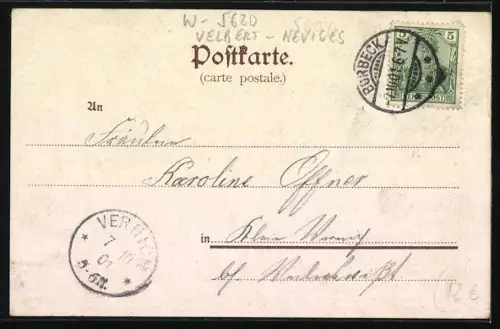 Lithographie Neviges, Krankenhaus, Gasthof v. Frdr. Schnitzler, Kreuzberg, Wallfahrtskirche