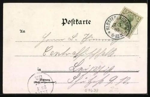 Lithographie Klosterlausnitz, Ernst-Agnes-Heim, Blick ins Mühltal, Mühlteich, Kirche