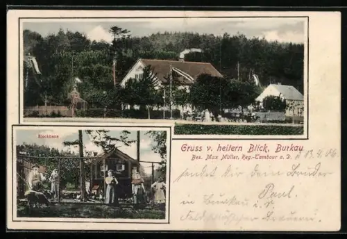 AK Burkau, Wald Restaurant Heitrer Blick, Bes. M. Müller, Blockhaus