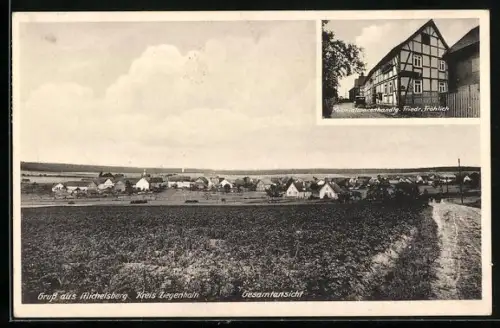 AK Michelsberg / Schwalmstadt, Kolonialwarenhandlung Friedr. Fröhlich, Blick zum Ort