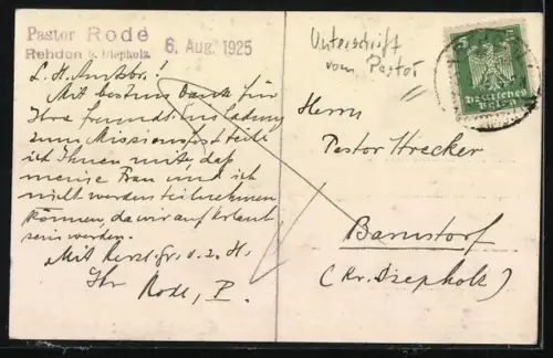Foto-AK Rehden b. Diepholz, Pastor Rode vor seinem Haus