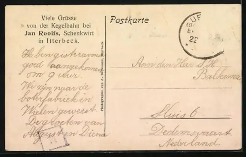 AK Itterbeck, Kegelbahn im Gasthof v. Jan Roolfs