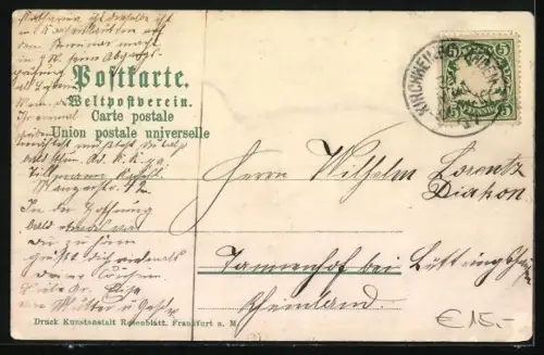 Lithographie Kirchheimbolanden, Vorstadt-Alleestrasse mit Theodor u. Familie Wolff-Stift und Wolff Park, Edenbornerstrasse