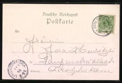 Lithographie Schlangenbad, Gasthaus Rheinischer Hof mit Garten und Innenansicht