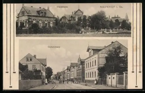 AK Naunhof i. Sa., Gartenstrasse mit Passanten, Waldstrasse