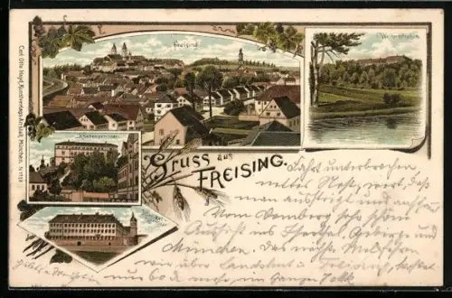 Lithographie Freising, Knabenseminar, Klerikal-Seminar, Weihenstephan