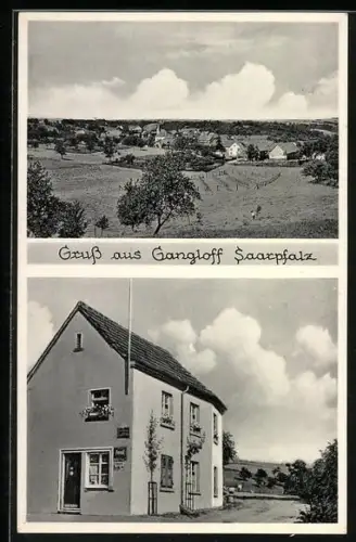 AK Gangloff /Saarpfalz, Totalansicht des Ortes und Gasthof