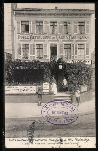 AK Rüdesheim a. Rh., Hotel-Restaurant Faulhaber, Inh. Georg Faulhaber