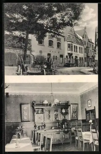 AK Steeg b. Bacharach, Gasthof Weinhaus Hütwohl, Aussen- und Innenansicht