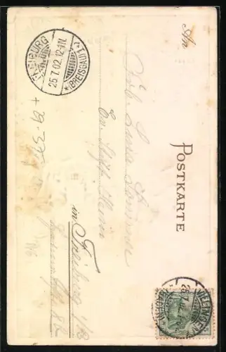 Passepartout-Lithographie Villingen-Schwenningen, Waldhotel, Jagdhund mit Fasan, Wappen, Auerhahn, erlegter Hase