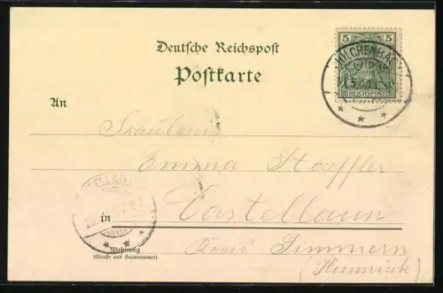 Lithographie Hilchenbach, Strassenpartie am Marktplatz, Seminar, Totalansicht