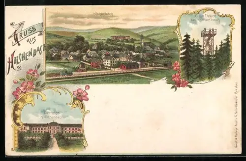 Lithographie Hilchenbach, Gesamtansicht, Giller Thurm und Seminar