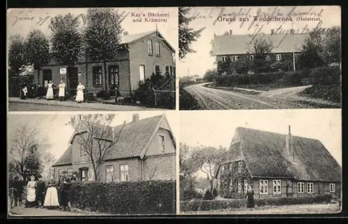 AK Weddelbrook / Holstein, Krämerei und Bäckerei Kay, Dorfansicht